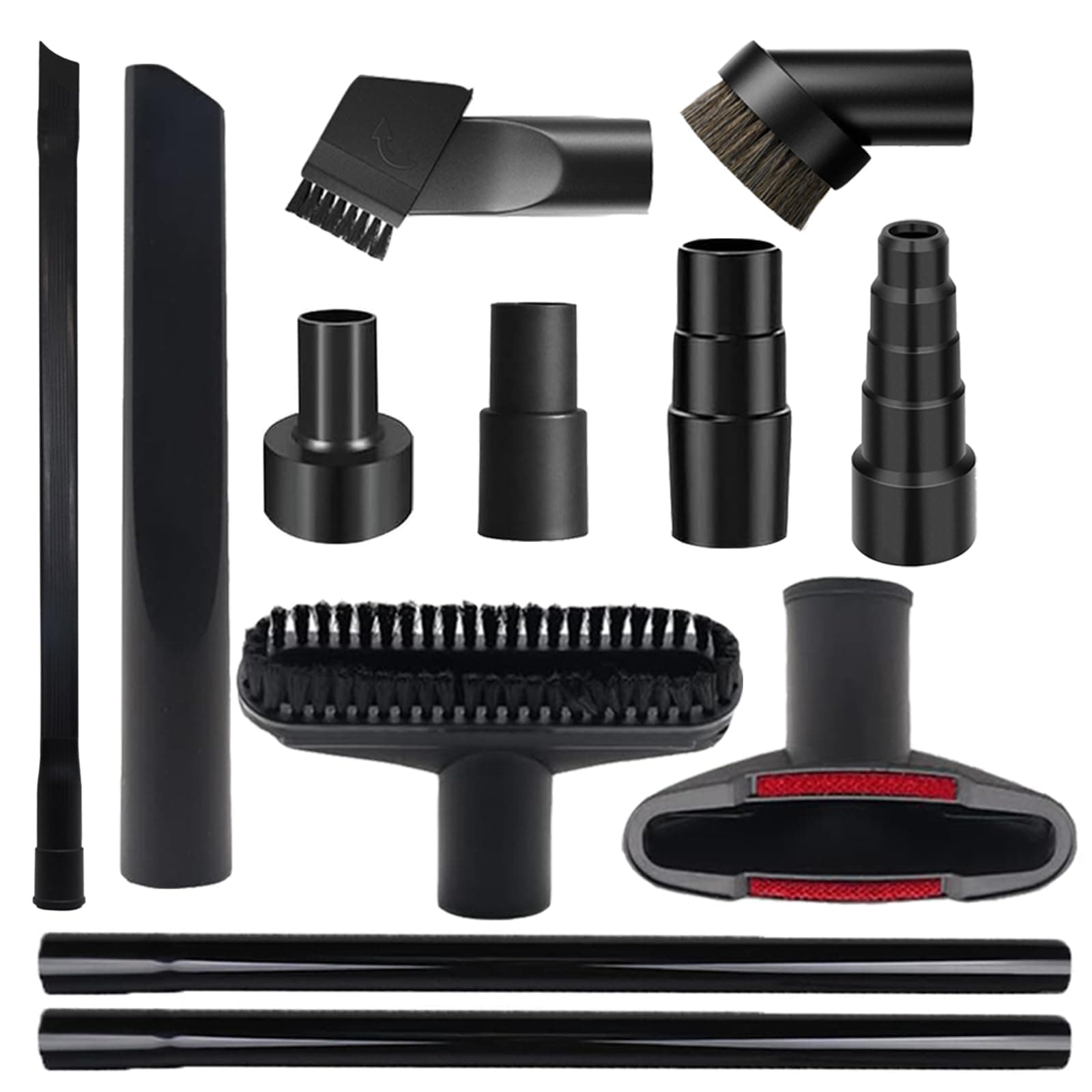 12 PCS Vacuum Attachments & Brushes Kit for Shop Vac Accessories & Household Cleaning, Includes 2 1/2" to 1 1/4" and 1 7/8" to 1" Vacuum Hose Adapters, Crevice Tool & 2 Vacuum Extension Wands