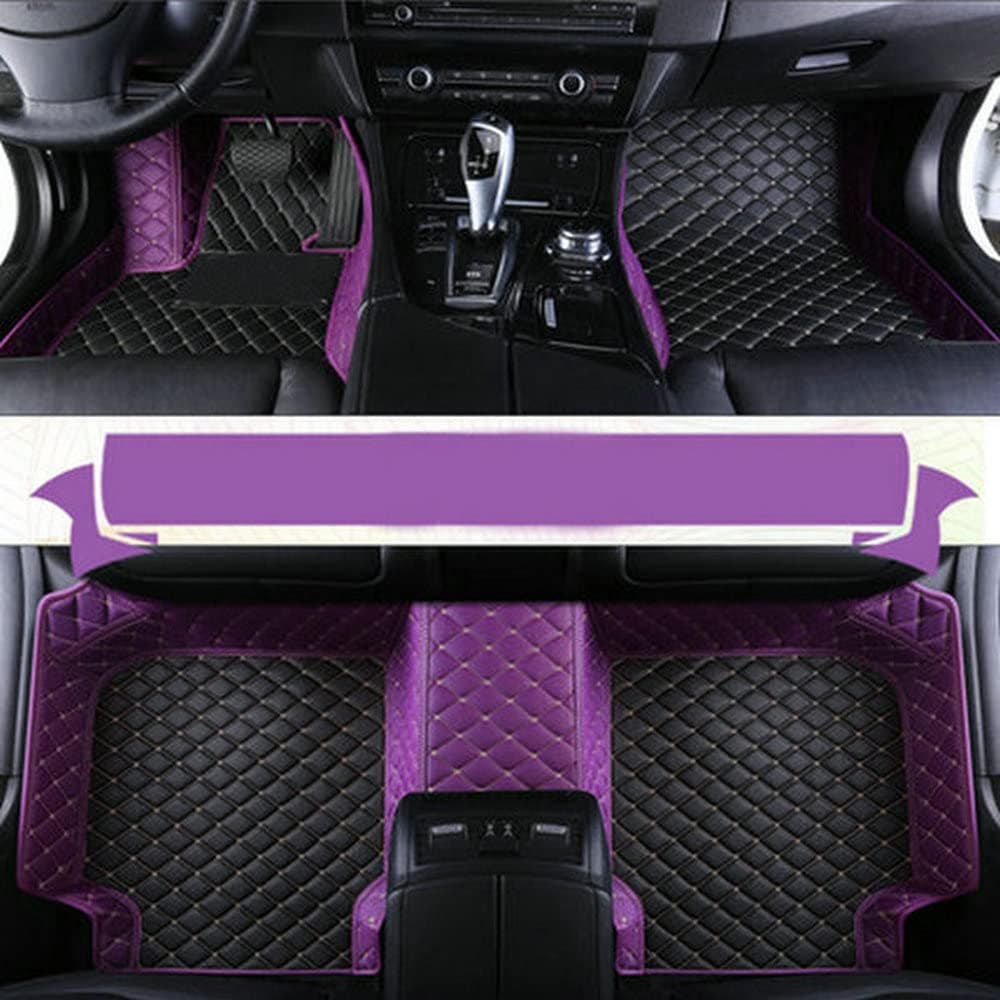 Custom Car Mat Fit for 98.99% Car Models Waterproof Full Coverage All Weather Protection Leather Car Floor Mats (Black+Purple)