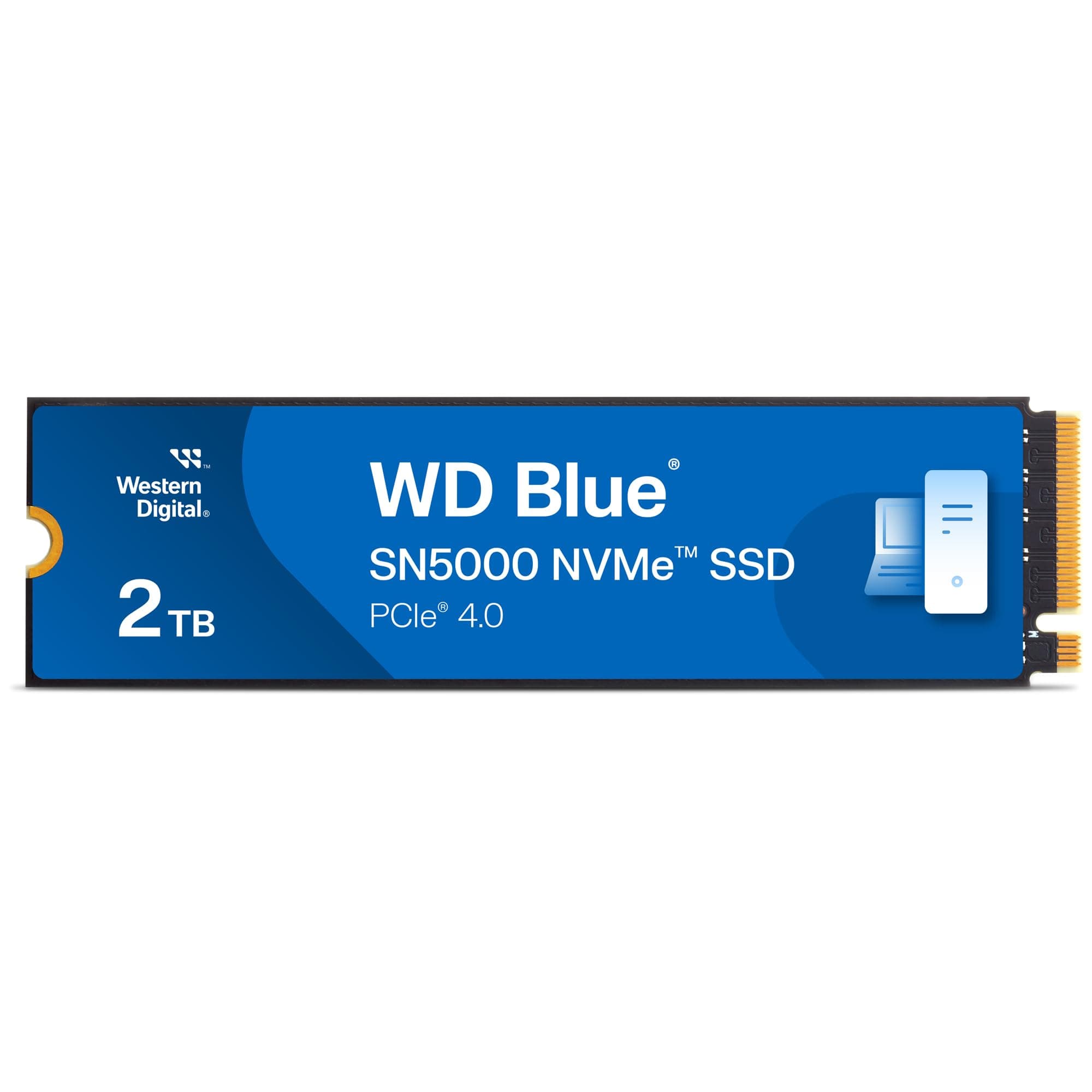 WD Blue SN5000 2TB SSD, M.2 2280 NVMe SSD, Read speeds up to 5150 MB/s, PCIe Gen4, nCache Technology, Free Acronis True Image data migration software, Internal solid state drive.