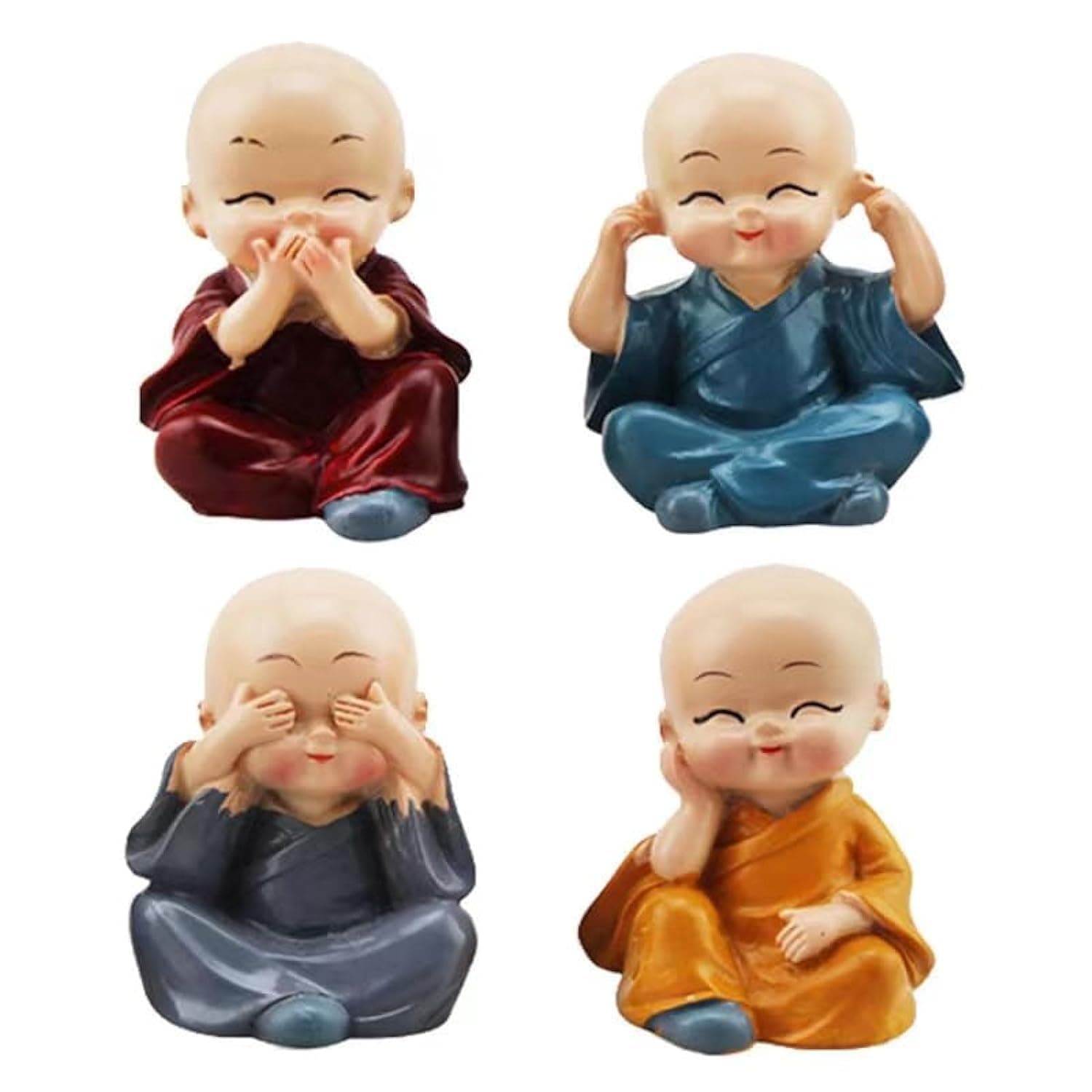 MISTHO Adorable Kung Fu Monk Statue Set - 4 Pieces, Wise Figure Baby Little Monk Sculpture - Collectibles, Crafts, Art, Zen Decoration - Great for Wall Shelf, Tabletop, Garden, Home, Office