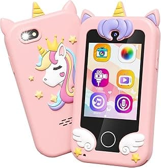Kikapabi Kids Smart Phone - Toddler Touchscreen Toy with HD Dual Camera | Unicorn Travel Play Phone for Girls & Boys Ages 3-10, Birthday (Pink)