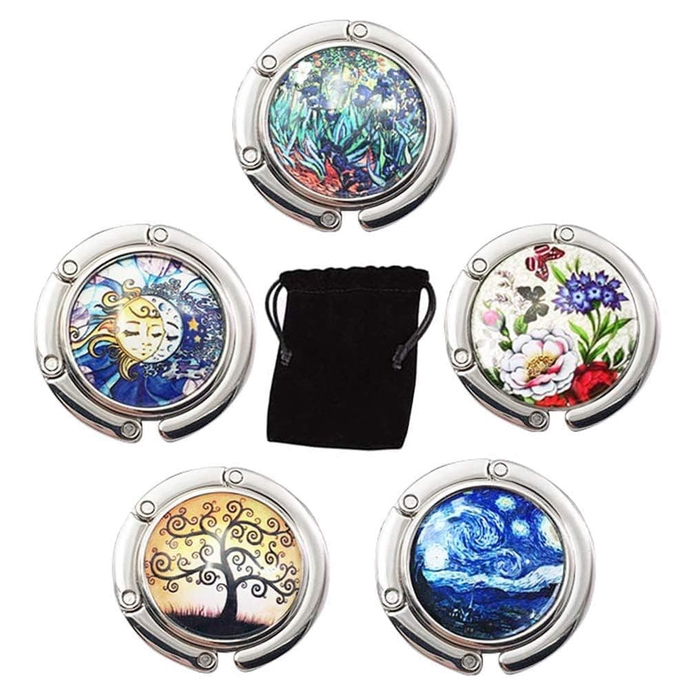 MaYuLa 5Pcs Handbag Hooks for Tables Purse Hook Foldable Bag Holder for Table Portable Handbag Hangers & Hooks for Women Girls Gifts 5 Mixed Styles with Storage Bag