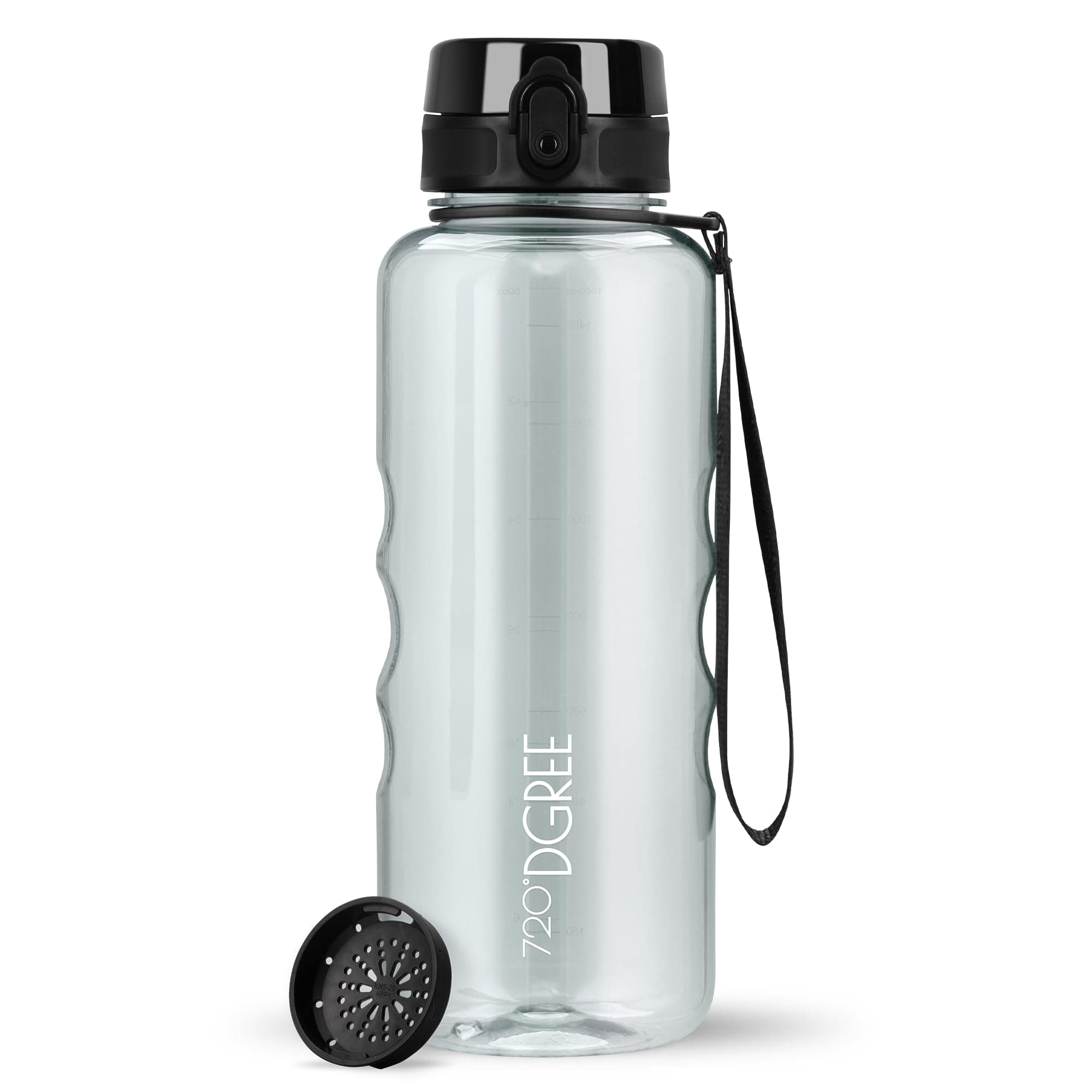 720°DGREE 1.5 L "uberBottle" + Fruit Sieve, CrystalClear – BPA-Free, Leak-Proof – Water Bottle XL – Water Bottle, Ideal for Sports, Gym, Hiking, Camping, University, Yoga, Work