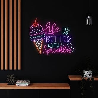 Vibrant Handcrafted Ice Cream Cone LED Neon Sign - Customizable 28-Inch Wall Art for Home, Cafes & Bars | Dimmable Retro Sprinkles Decor with Energy-Efficient Lighting-Ice Cream Cone Neon Light Signs