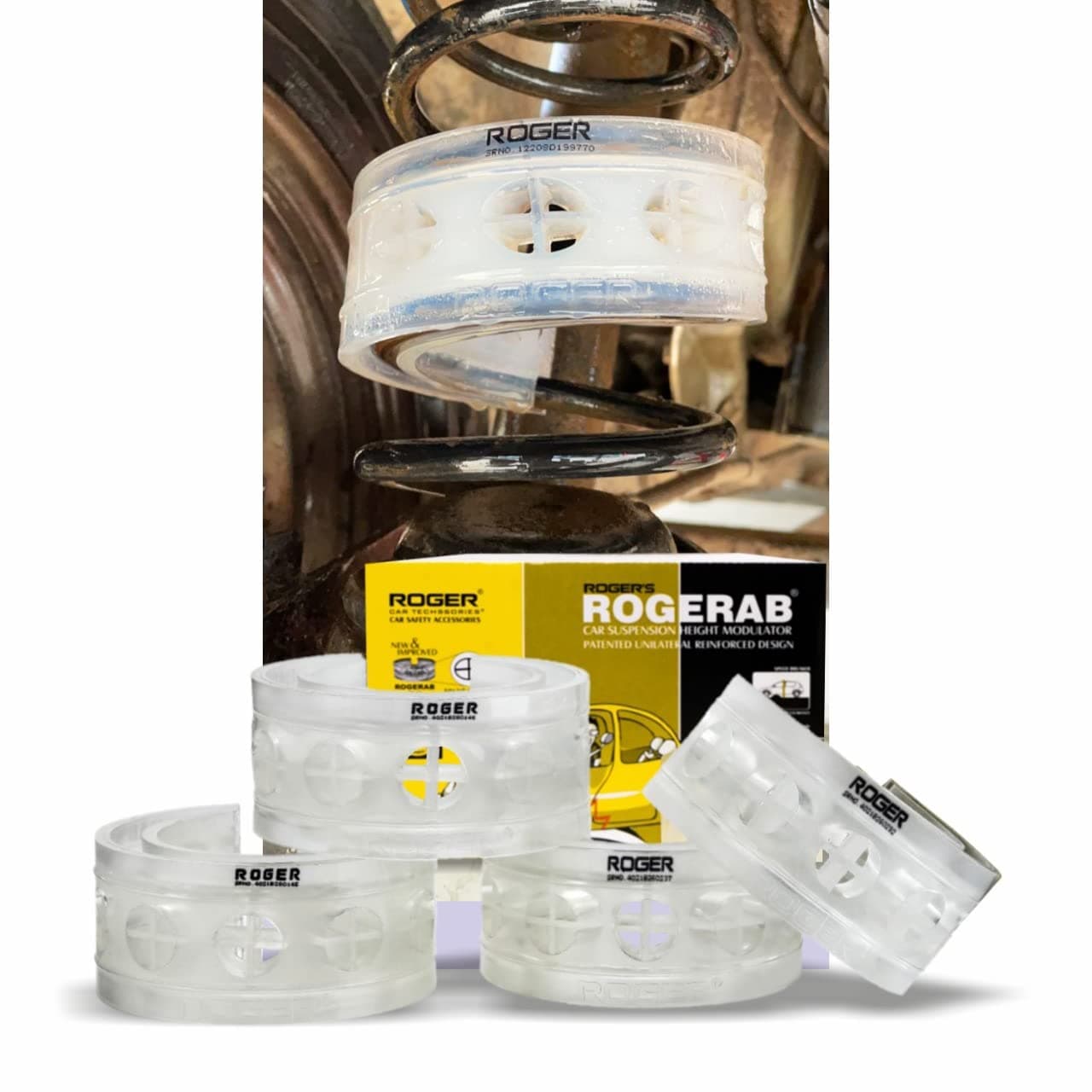 Rogerab For FORD Figo (4Pcs) Patented,ARAI Tested Car Coil Spring Buffer Kit To Increase Car Height & Comfort.