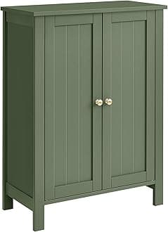 VASAGLE Bathroom Floor Storage Cabinet, Bathroom Storage Unit with 2 Adjustable Shelves, Bathroom Cabinet Freestanding, 11.8 x 23.6 x 31.5 Inches, Forest Green UBCB060C01