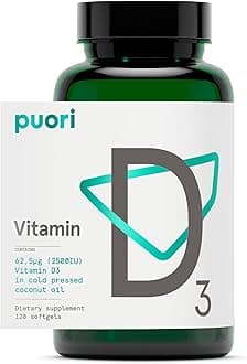 Puori Vitamin D3 Softgels, 2500 IU (62.5 mcg) - Fast Absorbing Vitamin D3 Supplements for Immune System Support, Bone Health & Density and Healthy Muscle Functions - Non-GMO & Gluten-Free - 120 Count