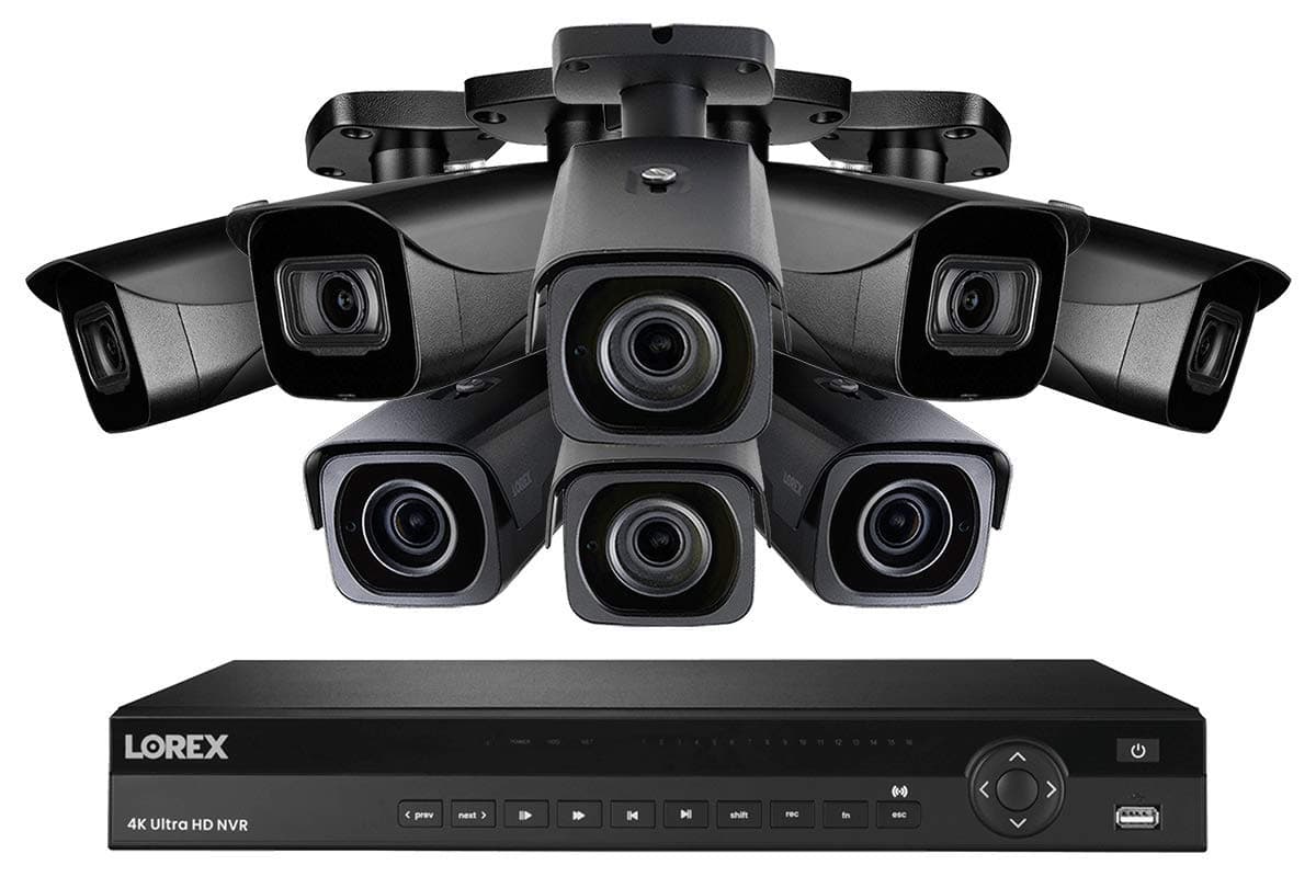 Lorex 4KHDIP168Ni 16 Channel Security System w/ 4 8MP 4K LNB8921 Bullet Cameras, and 4 8MP 4K LNB8973 4X Zoom Bullet Cameras