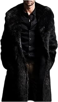INVACHIMen's Faux Fur Coat Winter Long Faux Mink Coat Fluffy Thick Trench Coat for Men