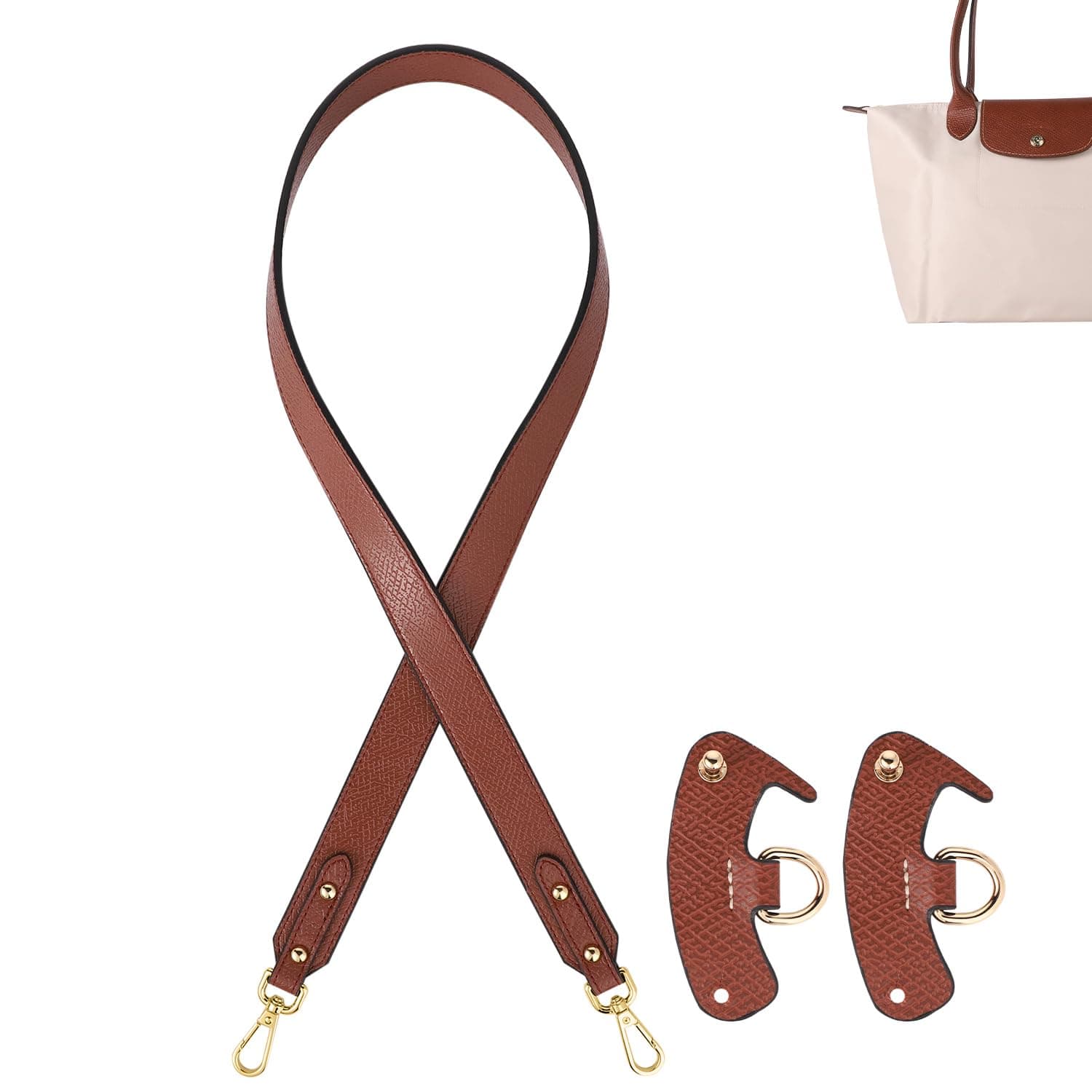 Leather Strap, Genuine Leather Straps Replacement with 2 Punch-Free Adapters Adjustable Replacement Strap for Le PLIAGE, Strap Accessory for Small & Medium Bags