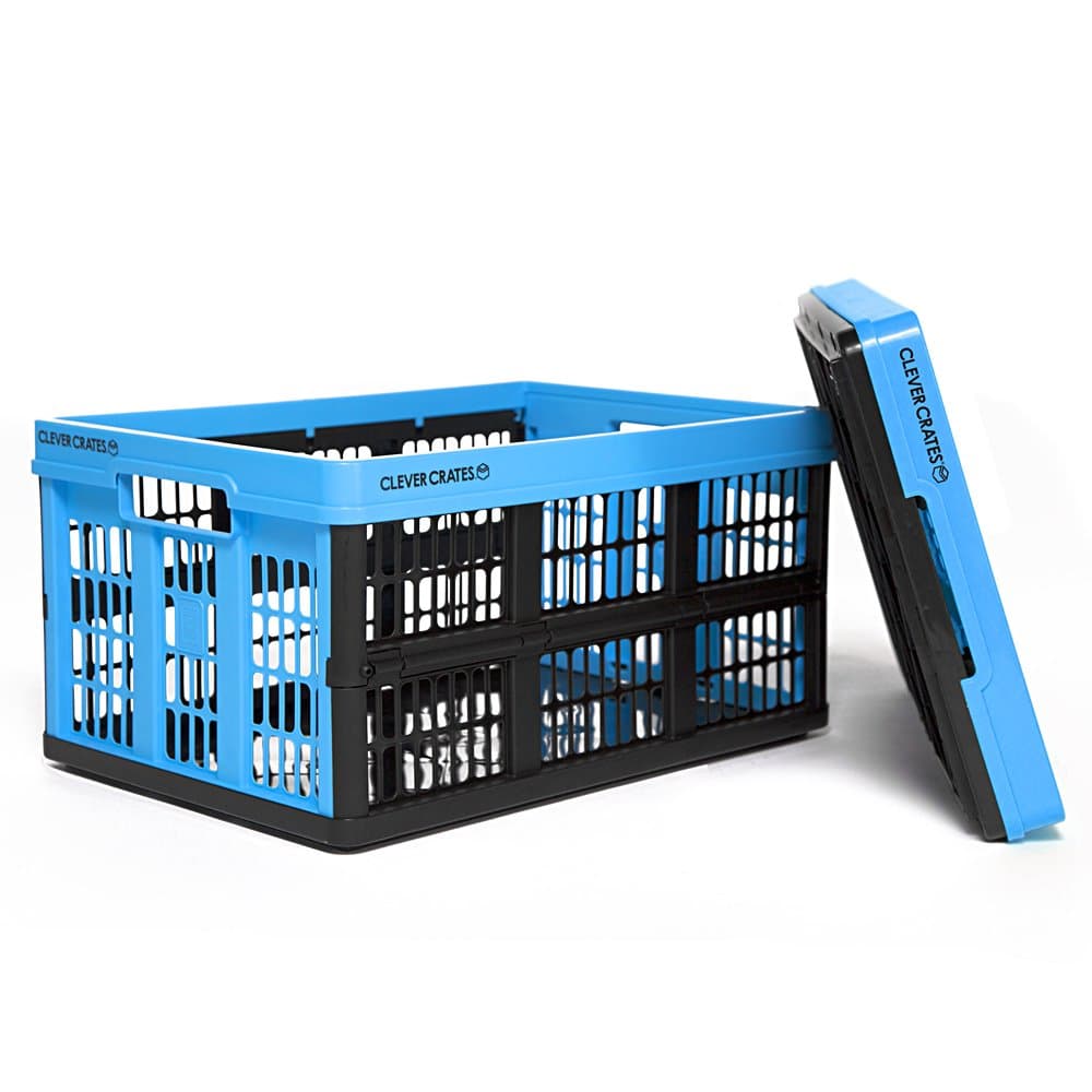 CleverMade CleverCrates 45 Liter Collapsible Storage Bin/Container: Grated Wall Utility Basket/Tote, Sapphire Blue