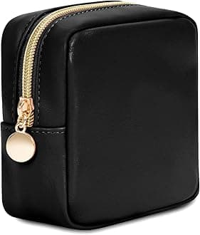 Makeup Bag for Purse Cosmetic Bags for Women Make Up Organizer Travel Pouch with Slip-in Pockets Eco Vegan Leather