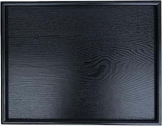 16 x 11 Inches Extra Large Solid Wood Serving Tray for Tea Coffee Table Snack Food Meals Serving Plate Kitchen Party Bar Breakfast Server with Raised Edges Black Wooden Decorative Ottoman Tray