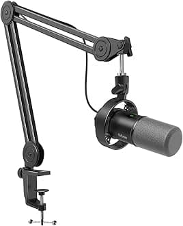 FIFINE Dynamic Podcast Microphone Set with Boom Arm Stand, Studio XLR/USB Microphone for Recording Vocal Streaming, Metal Mic with Mute Tap, Headphone Jack, Heavy Duty Boom Arm-K688T