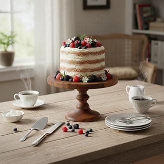 - SAAGA Round Birch Wooden Cake Stand | 9 x 5.5 Inch Dessert & Pizza Serving Platter | Premium Tabletop Display Stand – Brown