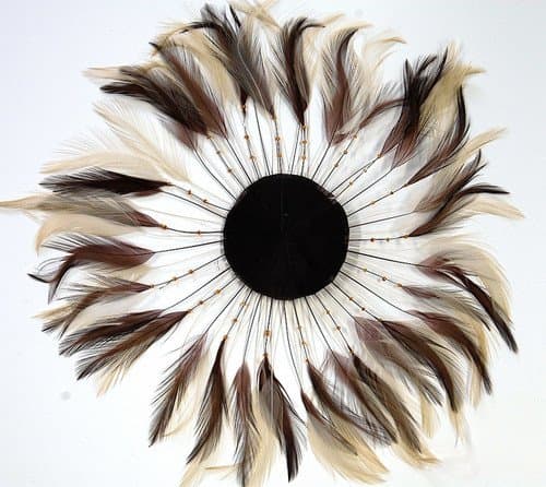 3 Pcs Full Pinwheels - (Burnt Hackle Feathers w/Beads) Various Colors (Brown/Beige)