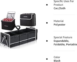 HOMEVE Extra Large Collapsible Trunk Organizer With Cooler Bag,3 Compartments...