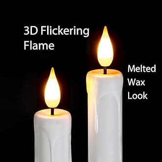 Homemory 3 Pcs Flameless Taper Candles with Remote Timer Dimmer, 9.6" White Flickering Candlesticks Battery Operated, Realistic Plastic LED Candles for Fireplace Wedding Seasonal Indoor Decorations