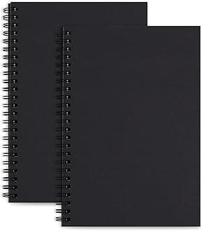 LABUK 2 Pack A5 Unlined Notebooks 100 Pages Spiral Notebook Blank Sketchbook Pad Soft Cover Kraft Journal 8.3x5.5 Inches Memo Notepads Diary Planner, 100 GSM,50 Sheets for School Office Travel (Black