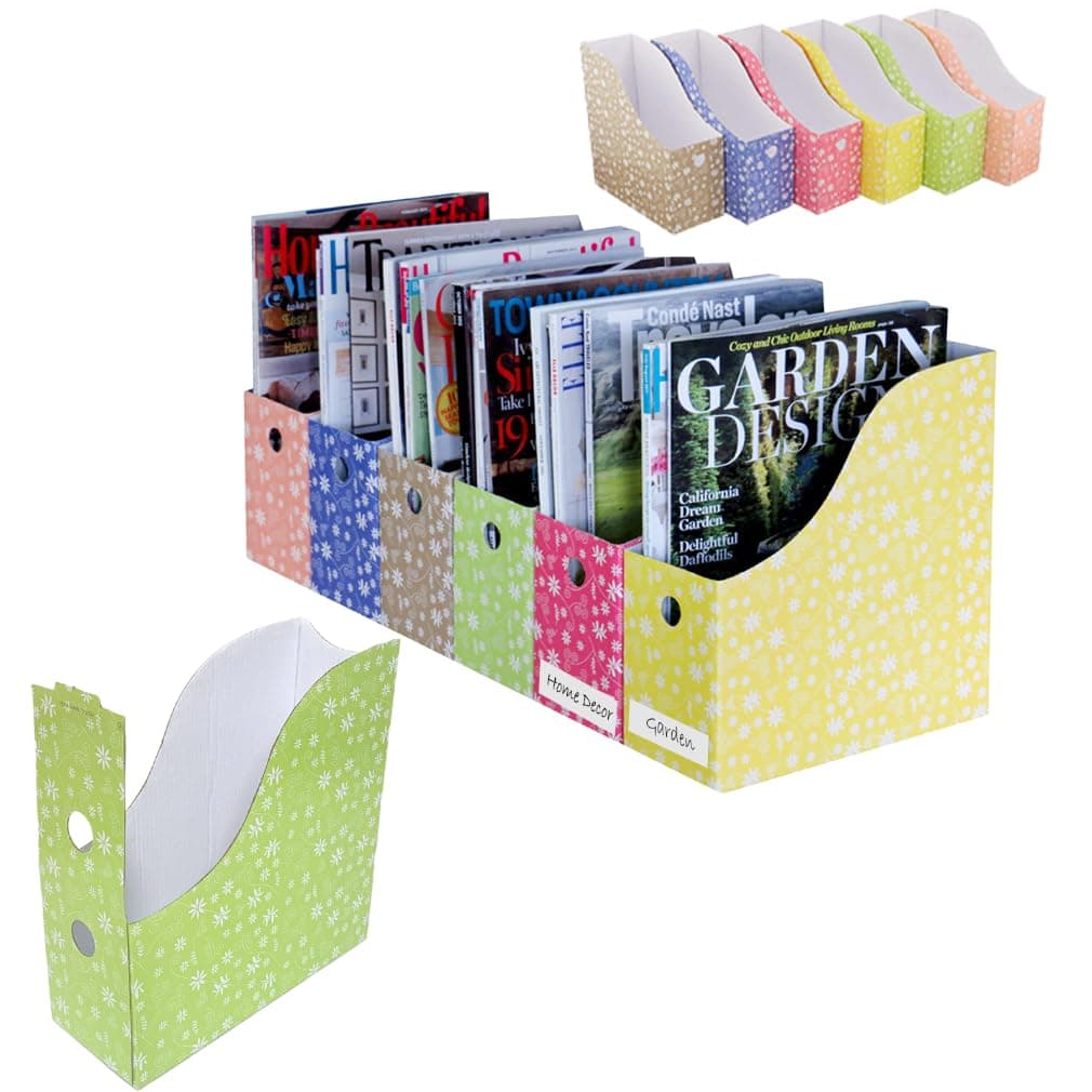 Evelots Magazine File Holder Storage Organizer W/Labels, Floral- Set of 12