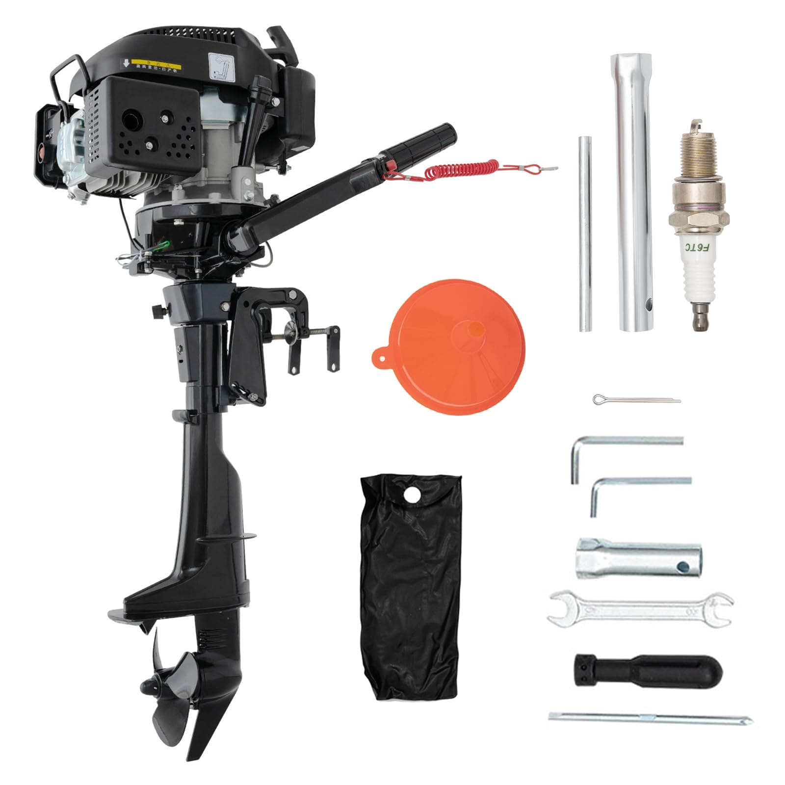 4 Stroke 6HP 3.75KW Outboard Motor Fishing Boat Engine w/Air Cooling System, Heavy Duty Inflatable Fishing Boat Engine Tiller Control Hand Pull 2500 R/MIN