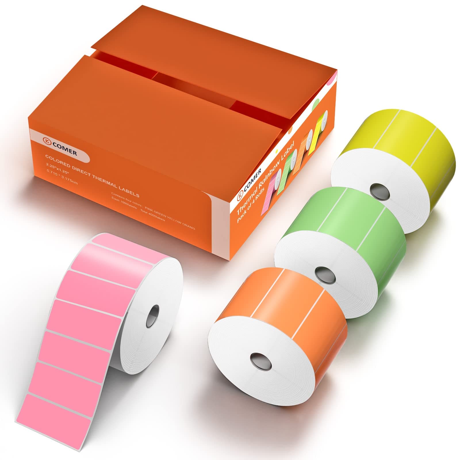 K Comer 2.25" X 1.25" Direct Thermal Address Labels for Thermal Printer,BPA&BPS,Self-Adhesive Address Shipping Thermal Stickers Include 4 roll Color Label