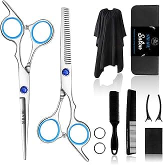 Sirabe 11 PCS Hair Cutting Thinning Scissors Set, Sapphire Professional Haircut Scissors Kit Stainless Steel Barber Texturizing Shears Tools for Salon Hairdressing Home