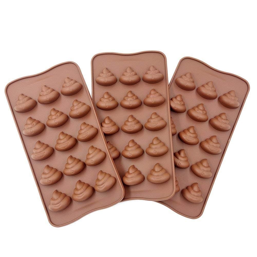 MANSHU 3pc Cute Funny Poop Shape Chocolate Molds, Silicone Baking Molds for Soap, Candy, Fondant, Cake Decorations.