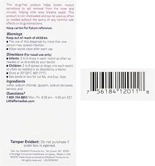 Little Noses Saline Spray/Drops for Dry for Stuffy Noses, 1-Ounce (30 ml) (Pack of 6)