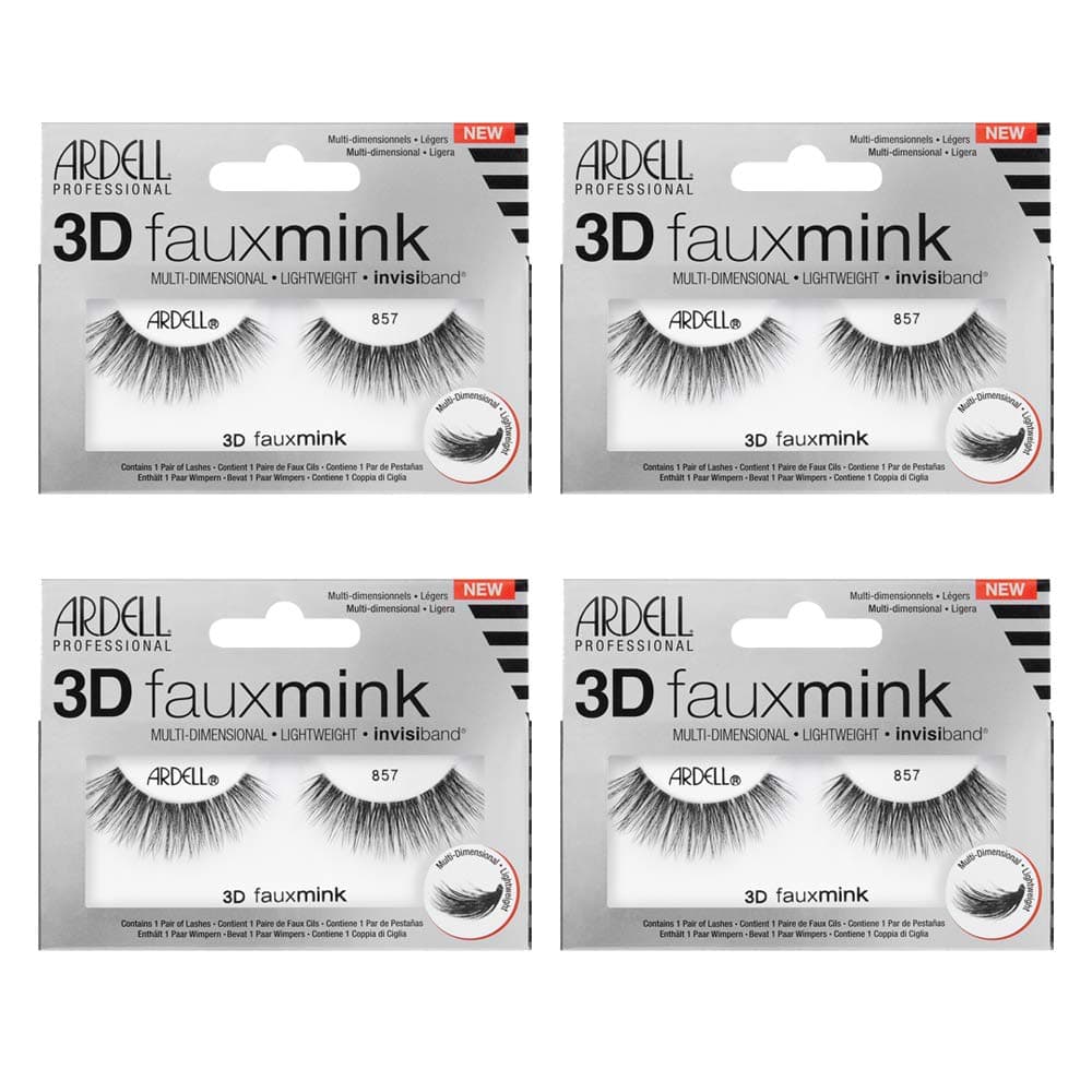 Ardell False Eyelashes 3D Faux Mink Lashes 857 - Ultra-Fluffy Strip Lashes with Invisiband for a Dramatic Eye Look, 4 Pairs