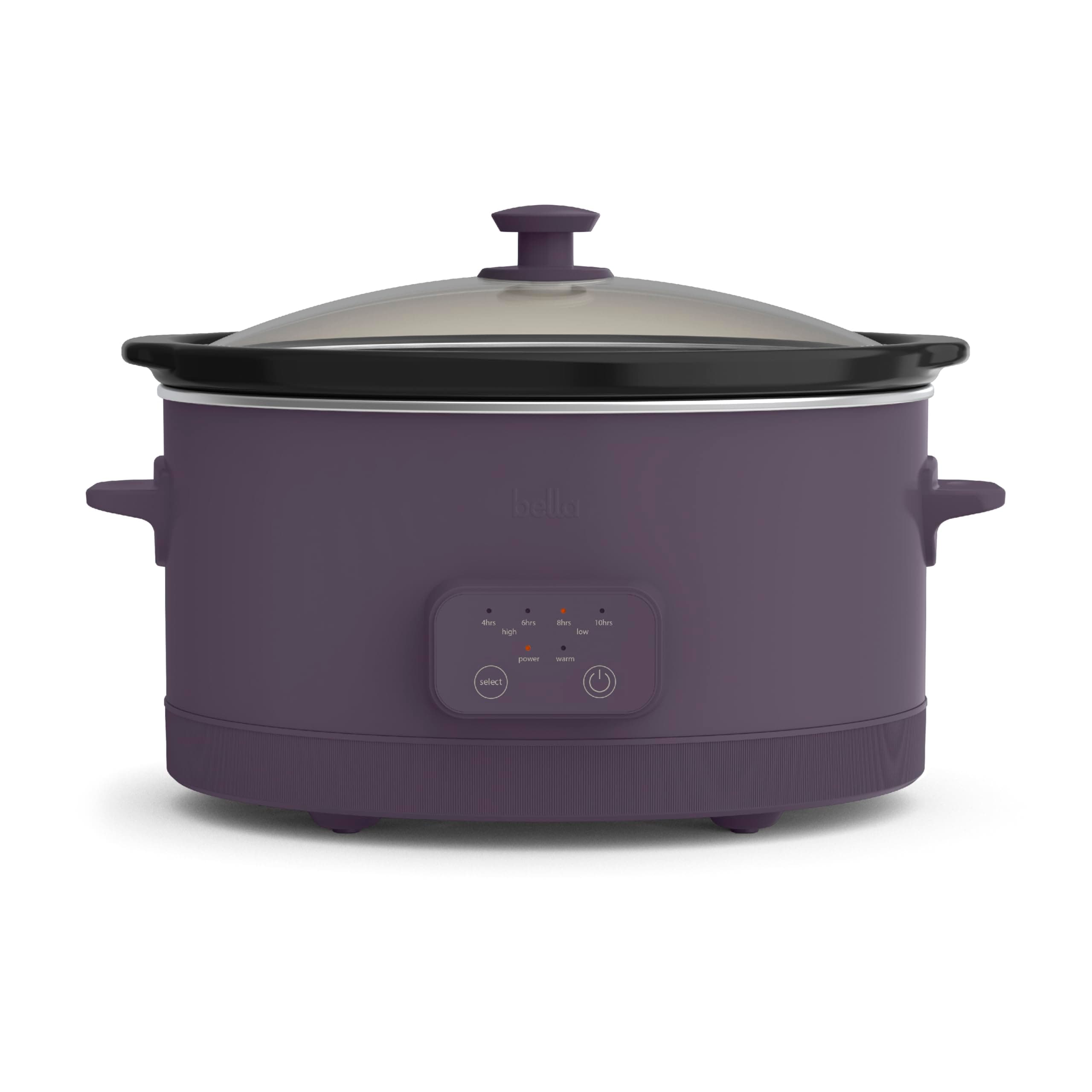bella 6.0 Qt Programmable Slow Cooker, Ceramic Nonstick Coating, Adjustable Temperature & Cooking Times, Dishwasher Safe Stoneware Pot & Tempered Glass Lid, Tangle Free Cord Wrap, Plum