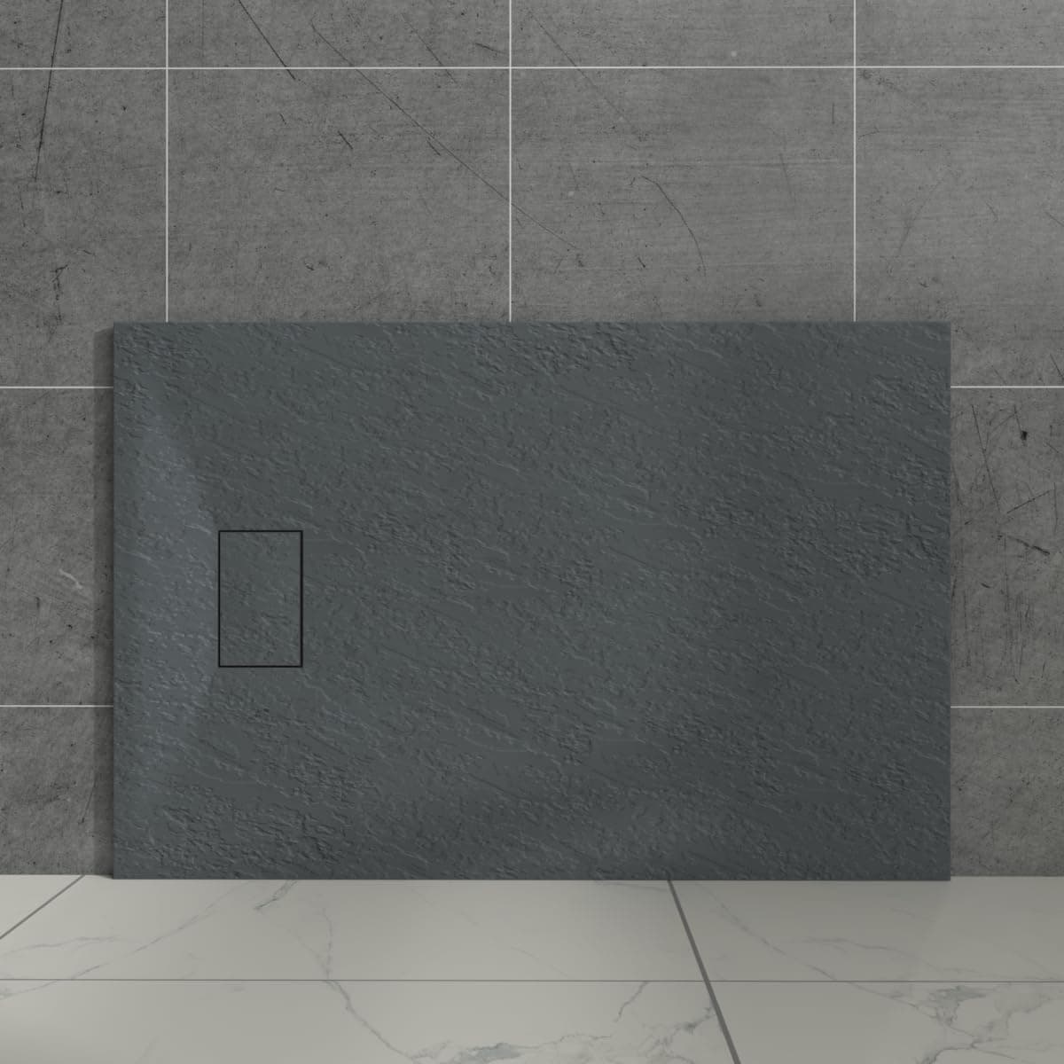 Aquariss SMC Slate Effect Shower Enclosure Tray 1300x800mm Rectangular Wetroom Shower Base Anthracite