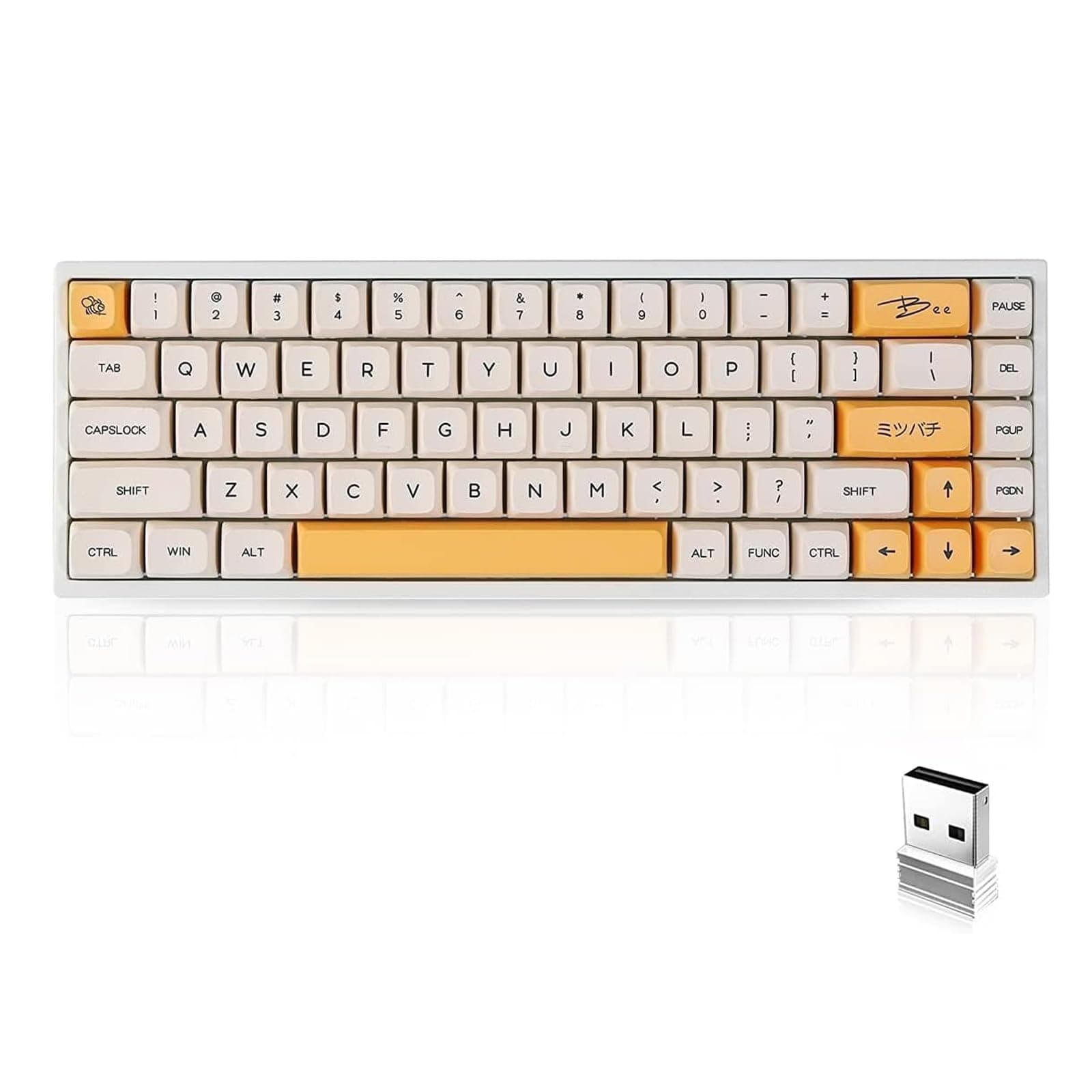 BOYI WK68 Hot Swappable RGB Mechanical Keyboard,Wireless Bluetooth 5.0/2.4G/Wired Type-C Tri-Mode PBT Sublimation Keycaps 65% Gaming Keyboard(Gateron Yellow Switch, Honey Milk XDA Keycaps)