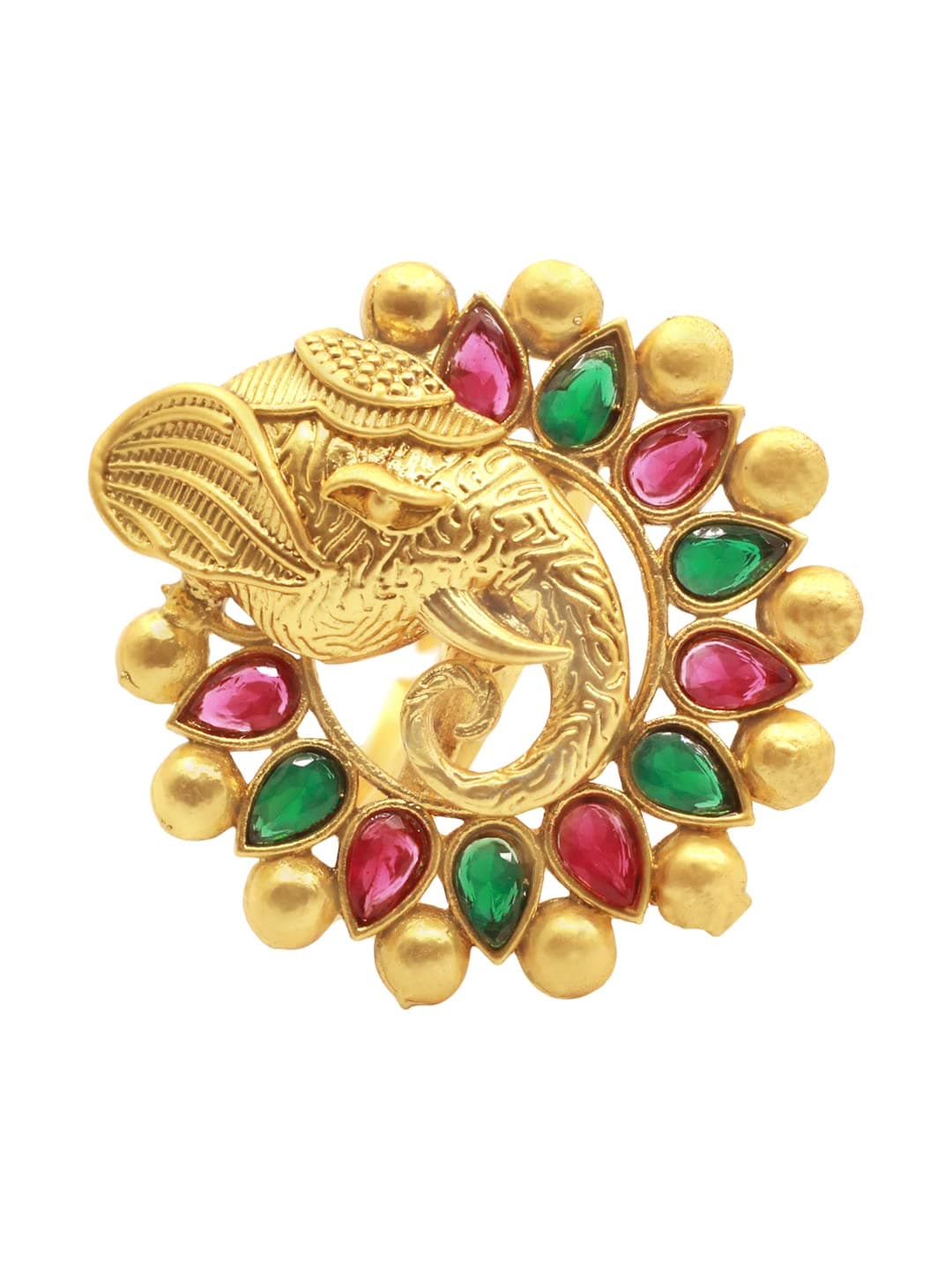 SAIYONILord Ganesh Design Multicolor Adjustable Antique Gold Plated Finger Ring