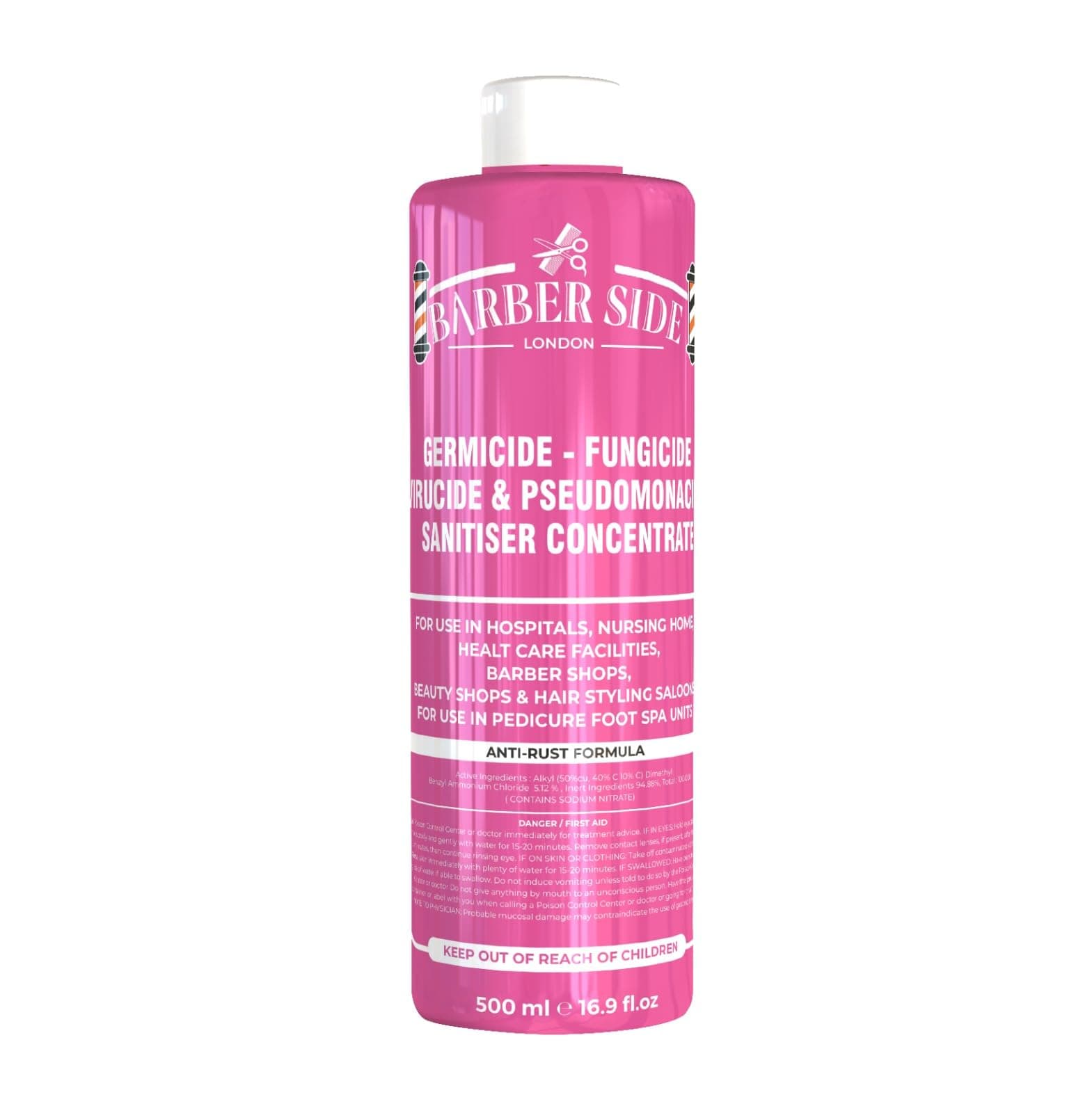 barber side London Disinfectant Solution for Salon Jars, Medical, Athletics-Girmicide Solution 500ml (pink)