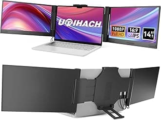 Laptop Screen Extender, 14" FHD 1080P Portable Monitor for Laptop-13-17.3", Triple Laptop Monitor Extender with HDMI/Type-C, Plug-Play Portable Screen for Mac/Windows/Linux/Android/Chrome