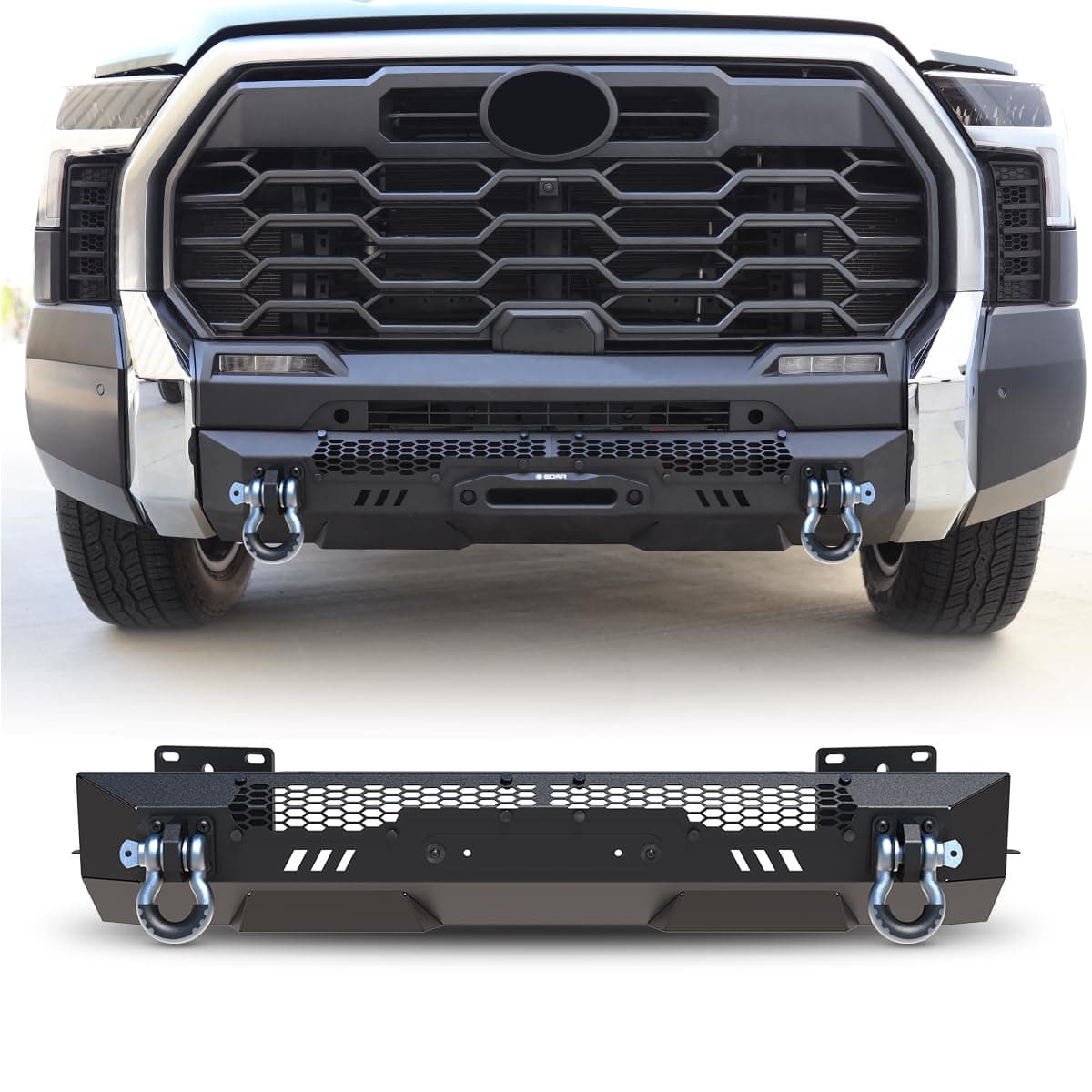 Mid-Width Front Bumper for 2022-2024 Tundra, Center Mount Factory Style Bumper w/LED Light Bar Mounting Bracket, D-Ring Shackles, Winch Cable Guide Mounting Hole, DIY Paintable Frame