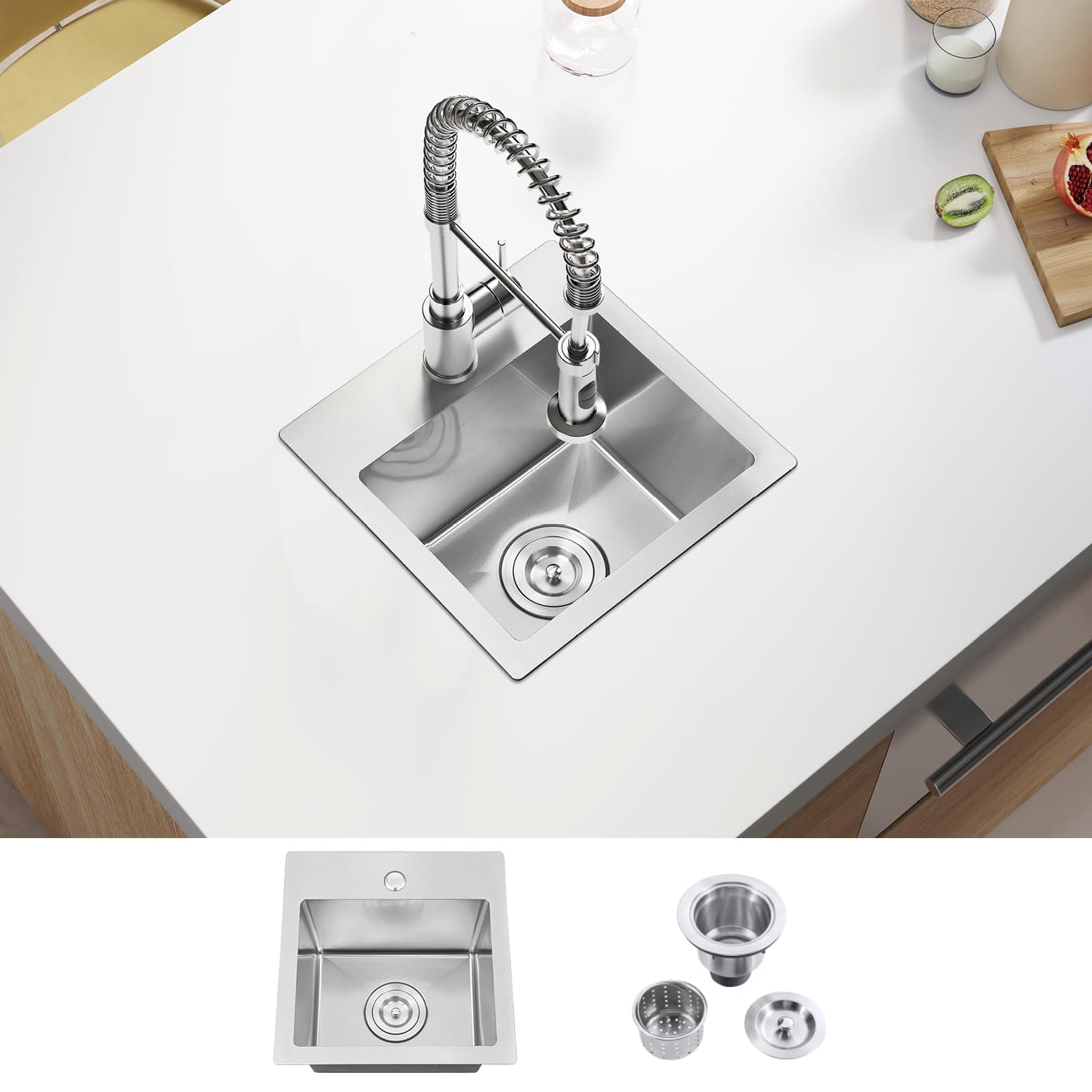 ATTOP 15 Inch Drop in Bar sink,9 inch deep Nano Coating Stainless Steel Drop in Single Bowl Sink Small Kitchen Sink