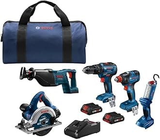 - GXL18V-501B25 18V 5-Tool Combo Kit with 2-In-1 Bit/Socket Impact Driver/Wrench, 1/2 In. Hammer Drill/Driver, Reciprocating Saw, Circular Saw, LED Worklight and (2) CORE18V 4 Ah Compact Batteries