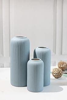 Modern Ceramic Flower Vase for Living Room, Flower Pots for Home Decoration, Home Decor, Line Vase (Set of 3PCS) (Grey)