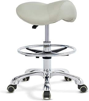 Ergonomic Rolling Saddle Stool Chair with Wheels Adjustable Swivel Stool with Back and Footrest Heavy Duty for Esthetician, Artist, Dental, Medical, Spa, Salon, Cutting, Home Office