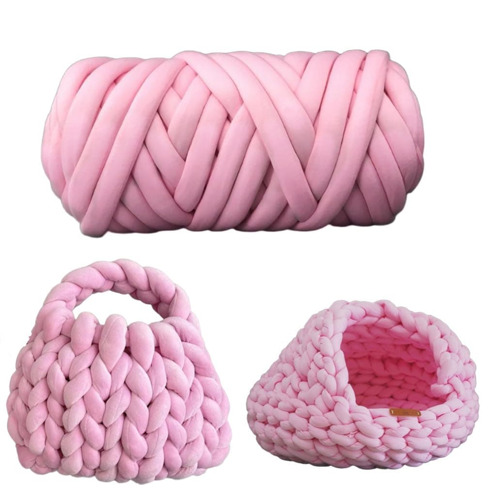 Chunky Yarn Chunky Wool Yarn 65yds Super Soft 2.2LBS Washable Super Bulky Giant Wool Yarn for Extreme Arm Knitting DIY Throw Sofa Bed Blanket Pillow Pet Bed and Bed Fence (1kg (2.2lbs), Pink)