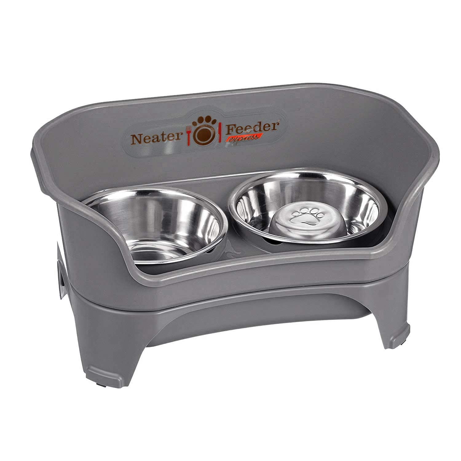 Neater FeederExpress for Medium to Large Dogs with Slow Feed Bowl - Mess Proof Pet Feeder with Stainless Steel Water Bowl & Slow Feed Food Bowl - Drip Proof, Non-Tip, and Non-Slip - Gunmetal Grey