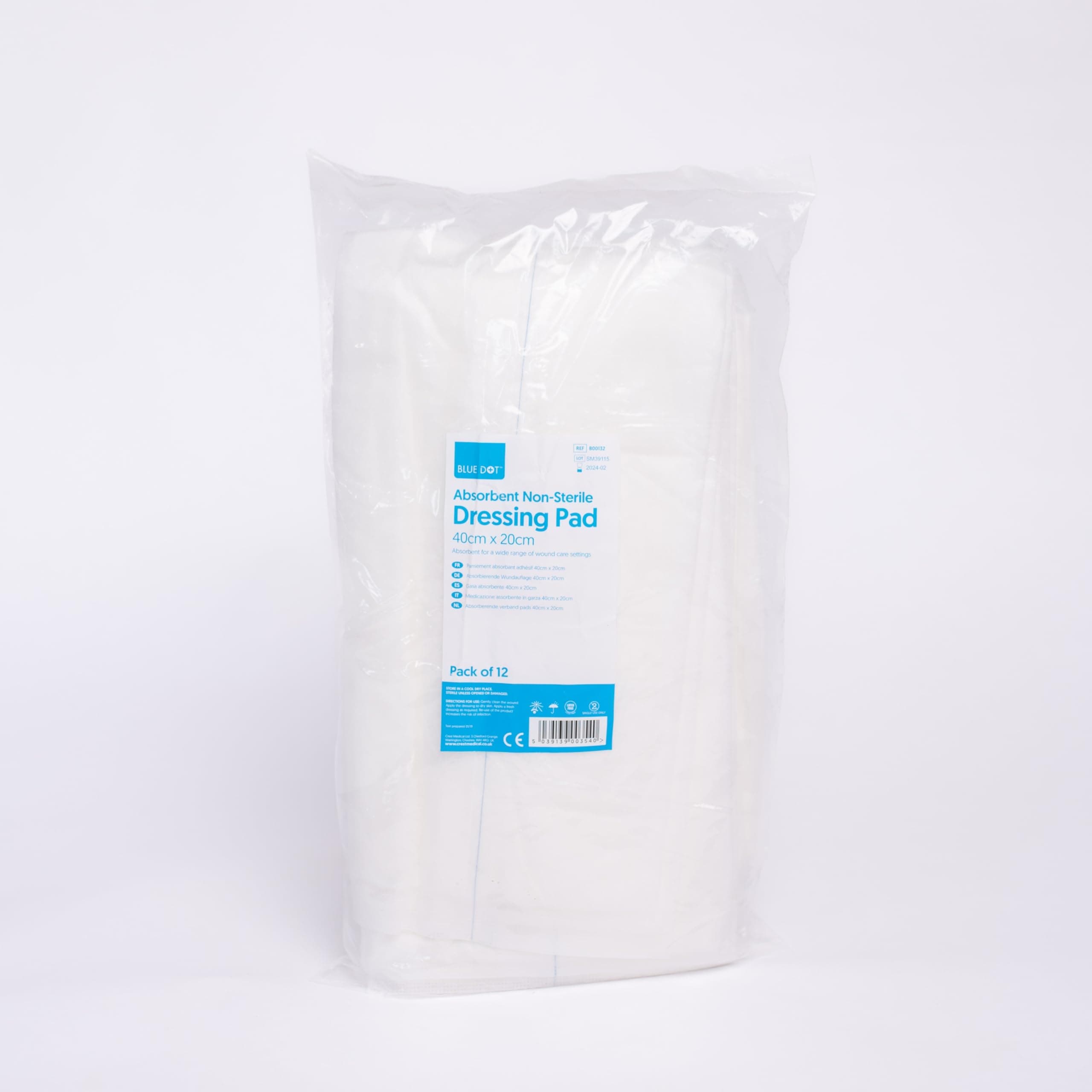 Blue Dot Non-Sterile Absorbent Dressing Pads 12-Pieces, 40cm x 20cm Size