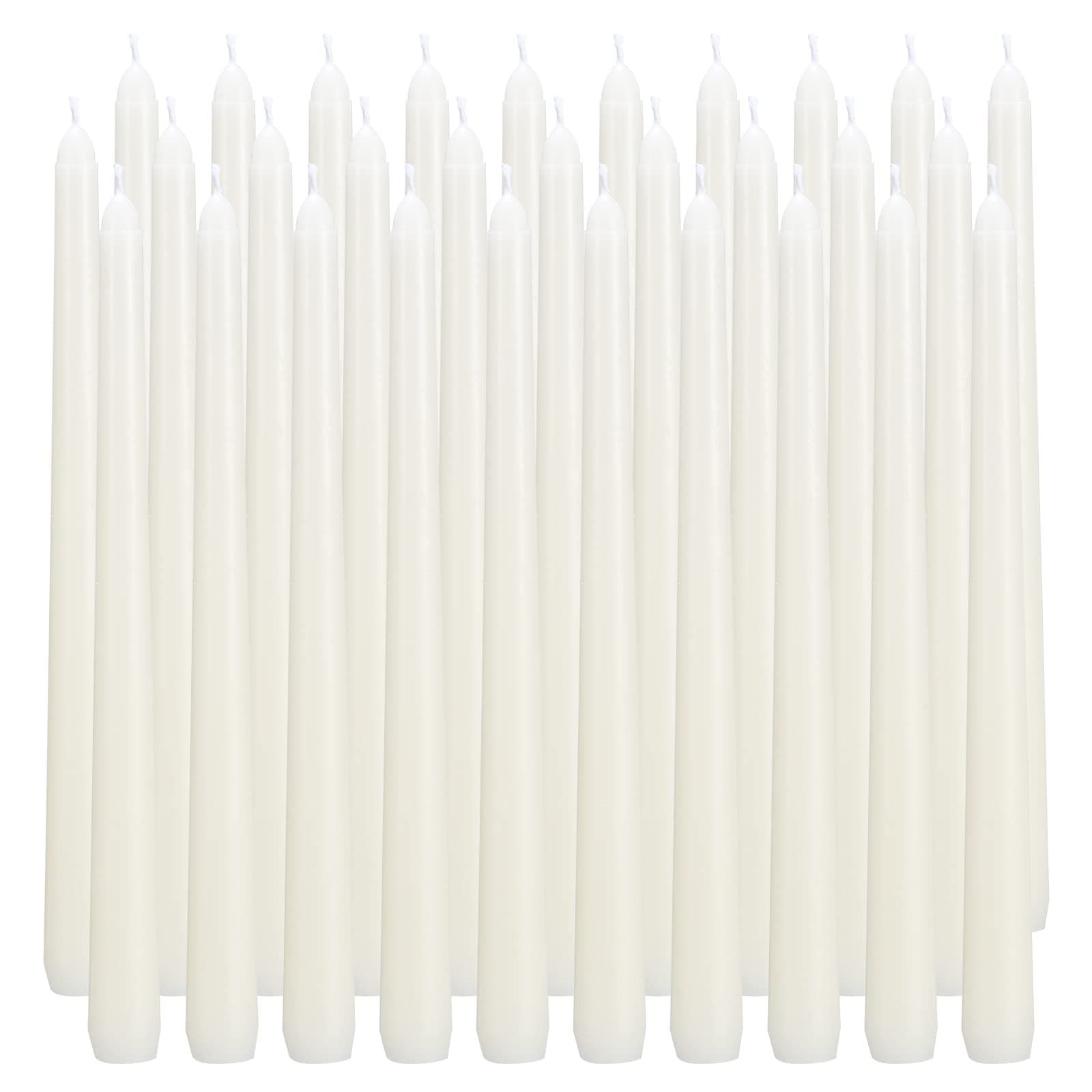 30 Pack Ivory Taper Candles, 10 inch (H) Dripless, Unscented Dinner Candle, Smokeless Taper Candles, Paraffin Wax with Cotton Wicks, Approxinately 7-8Hours Burn Time