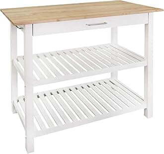 Casual Home Kitchen Island with Solid American Hardwood Top, Natural/White, 40" W (373-91)