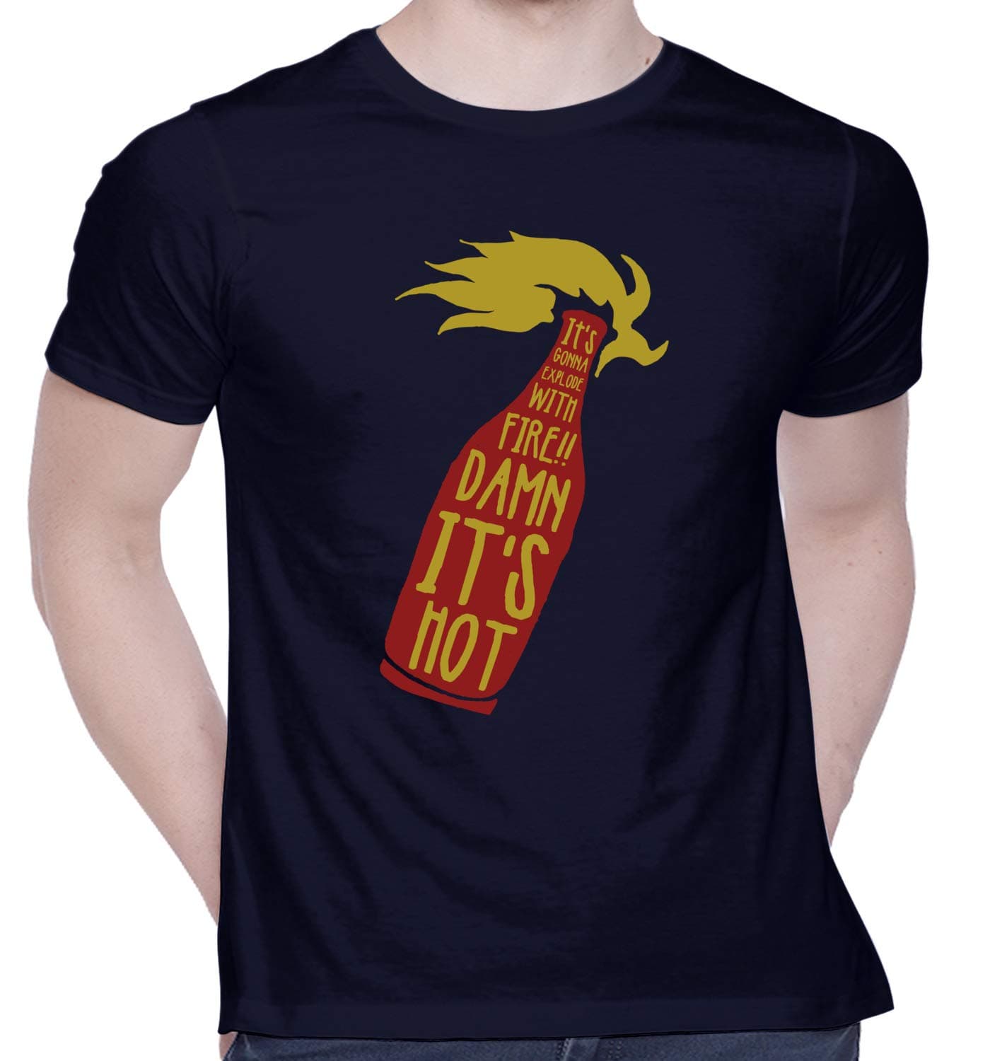 CreativiT Graphic Printed T-Shirt for Unisex Its Gonna Explode with Fire.. Damn Its Hot. Tshirt | Casual Half Sleeve Round Neck T-Shirt | 100% Cotton | D00443-598