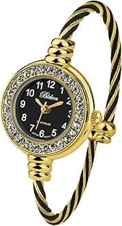Blekon Collections Women's Cuff Watch - Round Analog Display Arabic Numbers 23mm Case Wire Bracelet Watch for Women Elegant Cable Cuff Bangle Wrist Watch