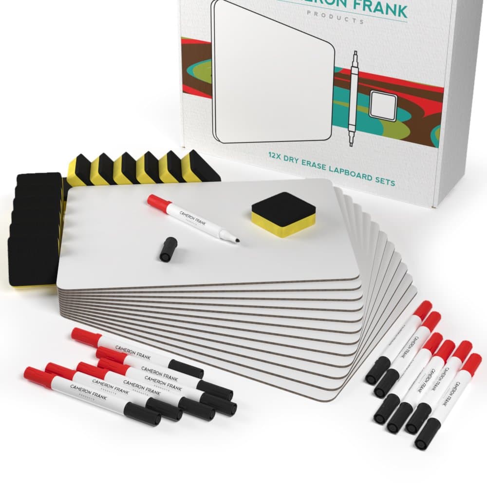 12 Pack Dry Erase Whiteboards Set, Small White Boards Great for Students and Classrooms, 9x12 Inch Mini Lap Board with Red Black Markers and Erasers