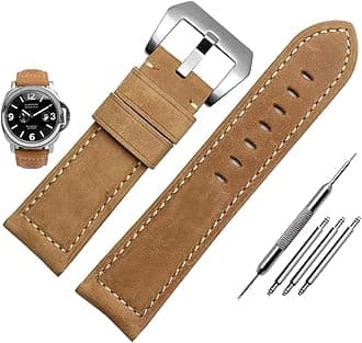 Vintage Leather Watch Bands for Men - Top Grain Leather Compatible with Panerai Watch Band - 20mm, 22mm, 24mm, 26mm